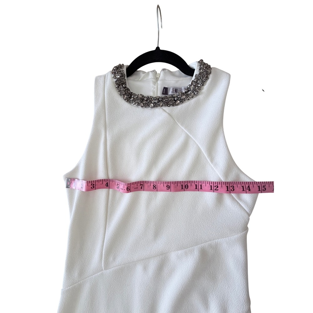 Jennifer Lopez White Embellished Neck Tulip Sheath Midi Dress Sleeveless Size 2 - Picture 5 of 9